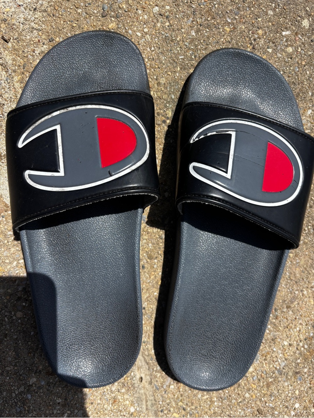 Champion Black Slide Sandals with Red Logo